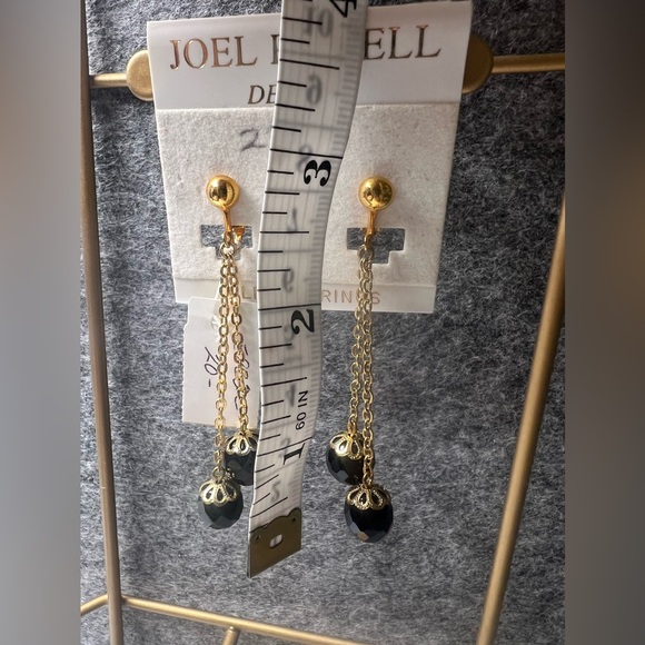 Vintage Joel Powell Designs Clip Earrings Gold/Black - Picture 2 of 8